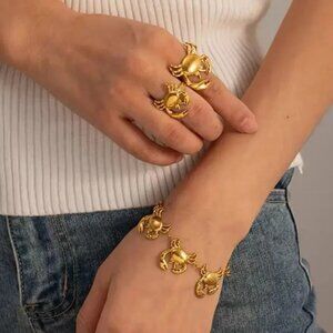 Anthropologie 18K Gold Plated Stainless Steel Waterproof Gold Crab Bracelet